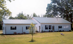 A steel house and matching steel garage